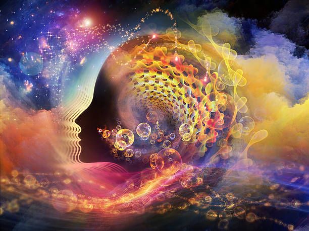 Geometry of the Soul Muti-colored image of a human female's head profile with gasesous clouds swirling around and looking psychedelic
